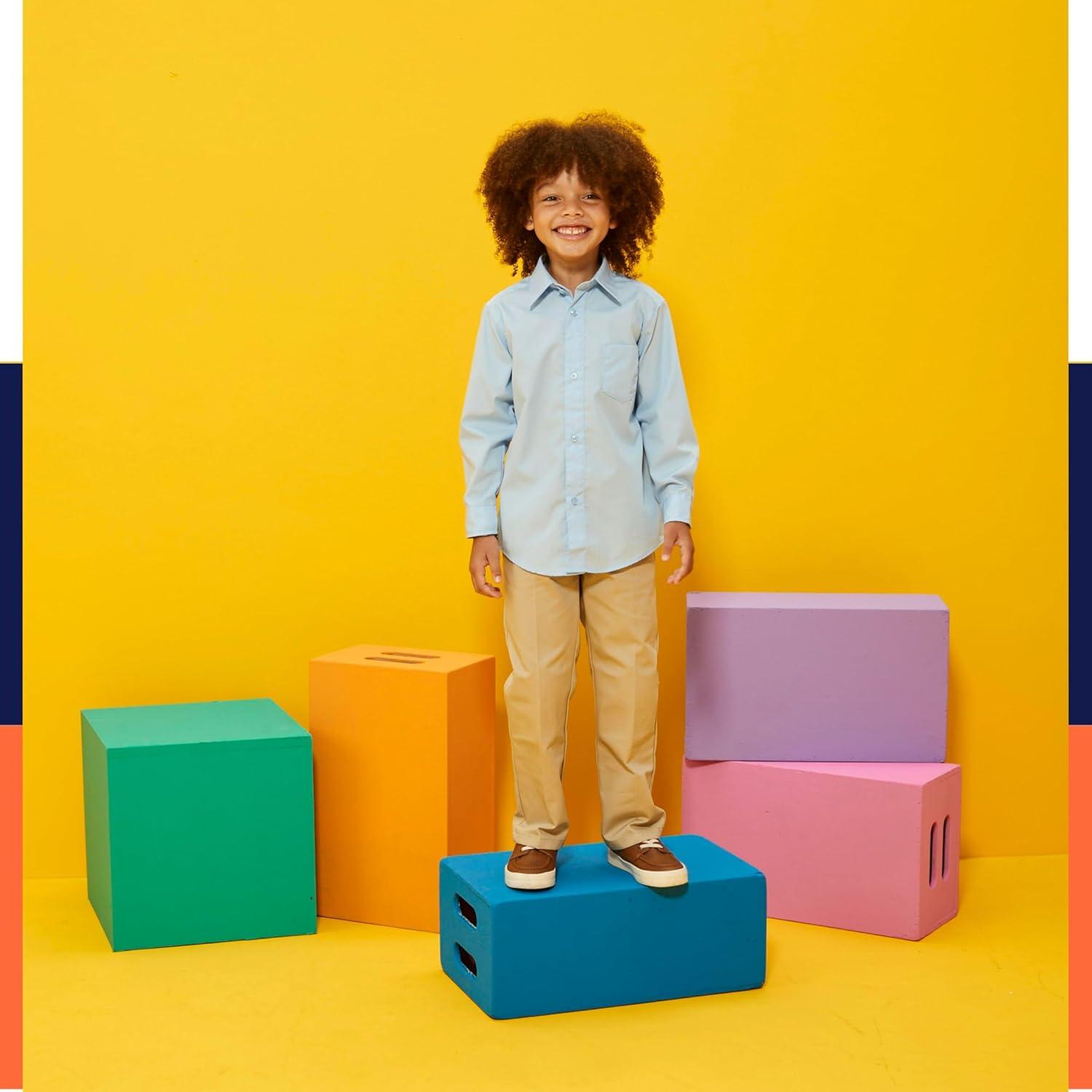 imageFrench Toast Boys Expandable Collar Button Down Dress Shirt with Long Sleeves Standard amp HuskyLight Blue