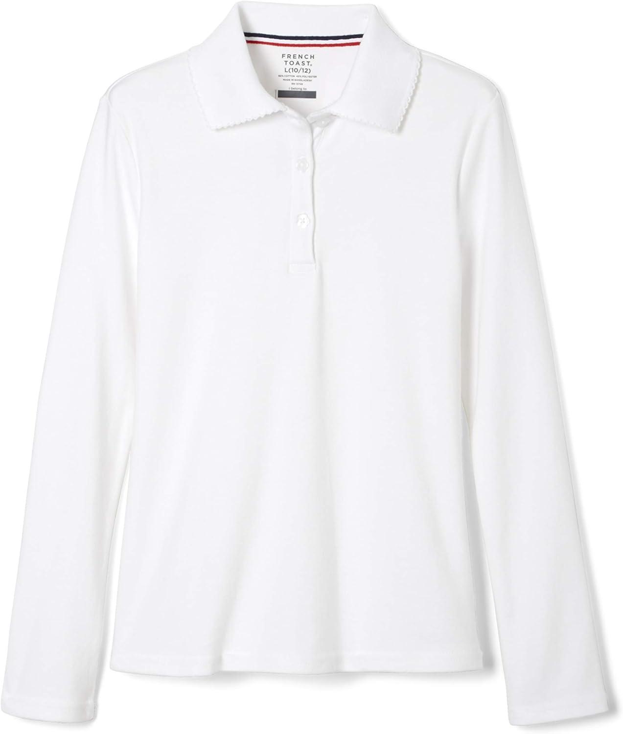 imageFrench Toast Girls Plus Size Uniform Long Sleeve Polo with Picot Collar Standard amp PlusWhite