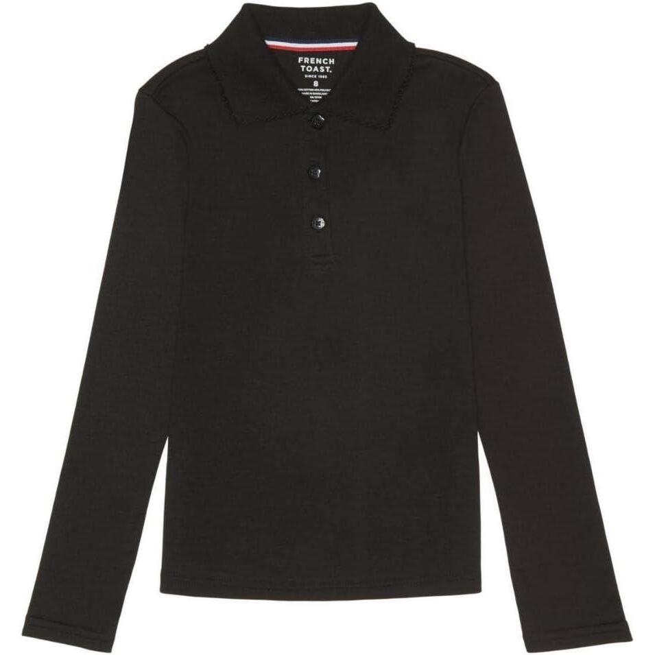 imageFrench Toast Girls Plus Size Uniform Long Sleeve Polo with Picot Collar Standard amp PlusBlackBlack