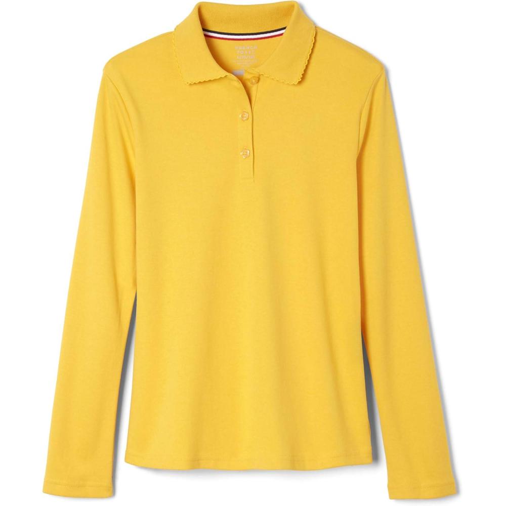 imageFrench Toast Girls Plus Size Uniform Long Sleeve Polo with Picot Collar Standard amp PlusGold