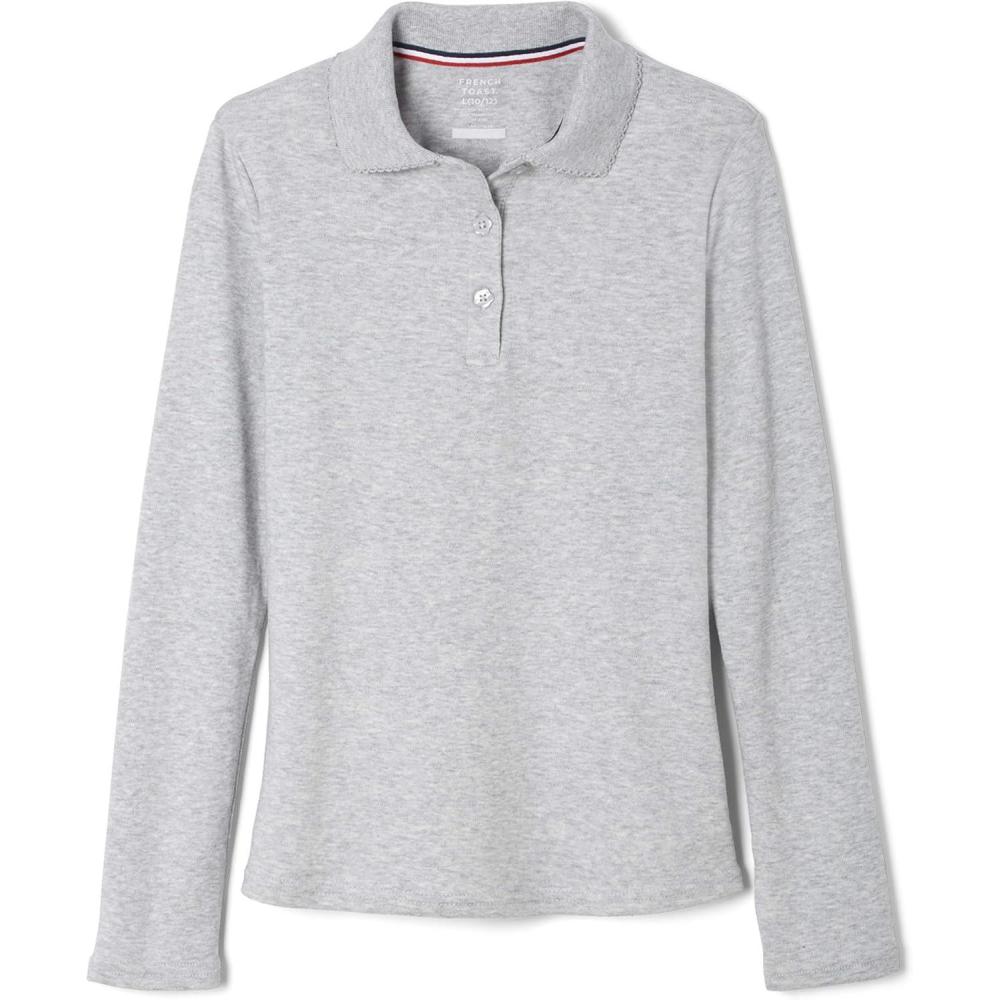 imageFrench Toast Girls Plus Size Uniform Long Sleeve Polo with Picot Collar Standard amp PlusHeather Gray