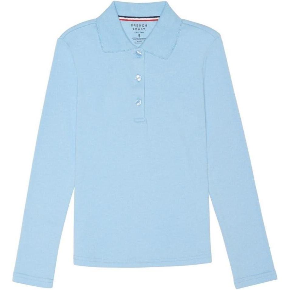imageFrench Toast Girls Plus Size Uniform Long Sleeve Polo with Picot Collar Standard amp PlusLight Blue