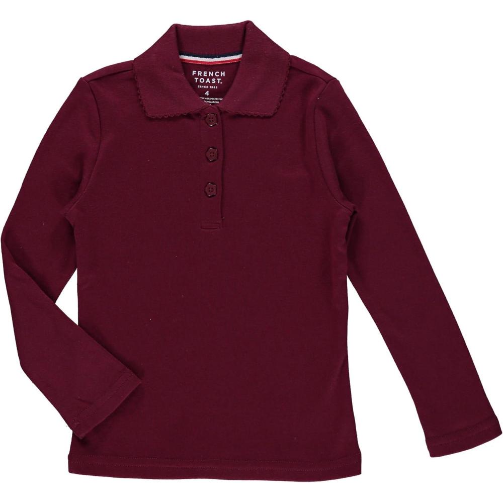 imageFrench Toast Girls Plus Size Uniform Long Sleeve Polo with Picot Collar Standard amp PlusOg Burgundy