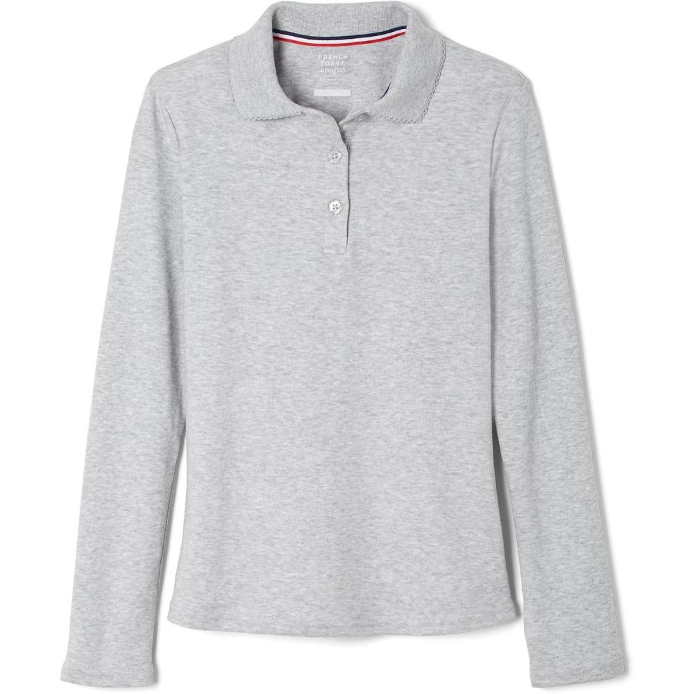 imageFrench Toast Girls Plus Size Uniform Long Sleeve Polo with Picot Collar Standard amp PlusOg Grey