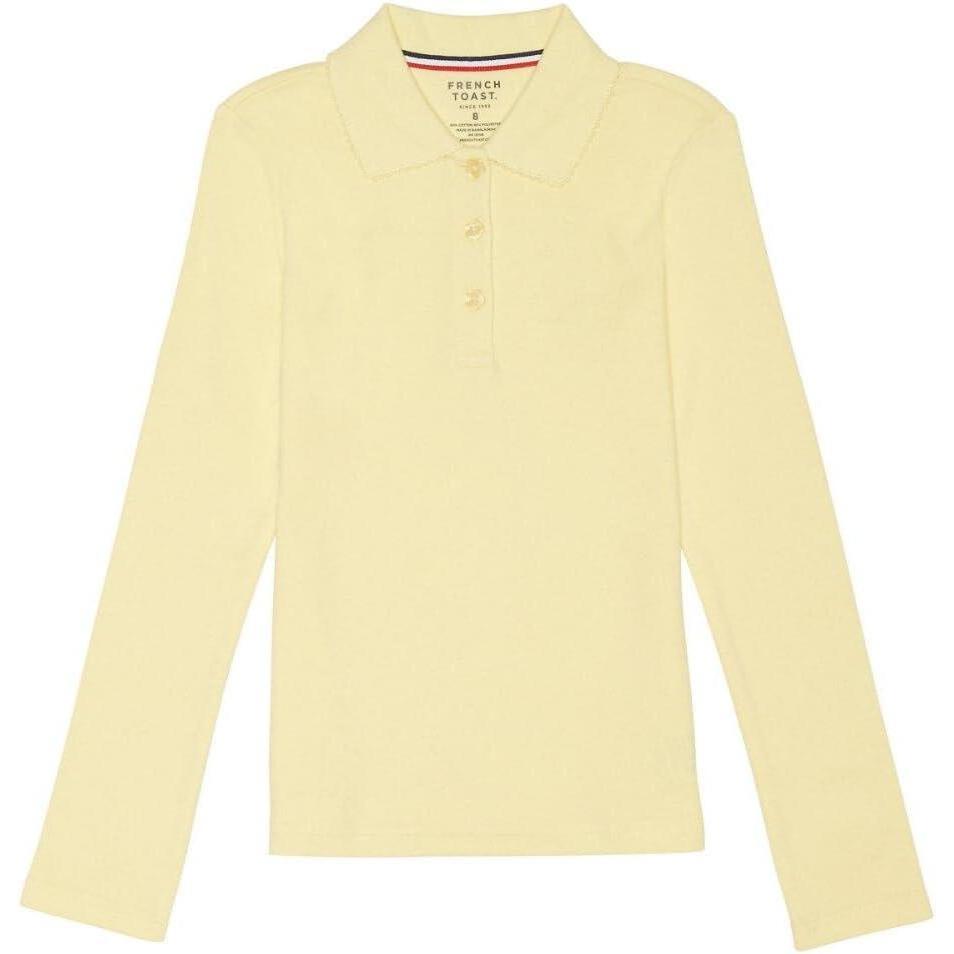 imageFrench Toast Girls Plus Size Uniform Long Sleeve Polo with Picot Collar Standard amp PlusOg Yellow
