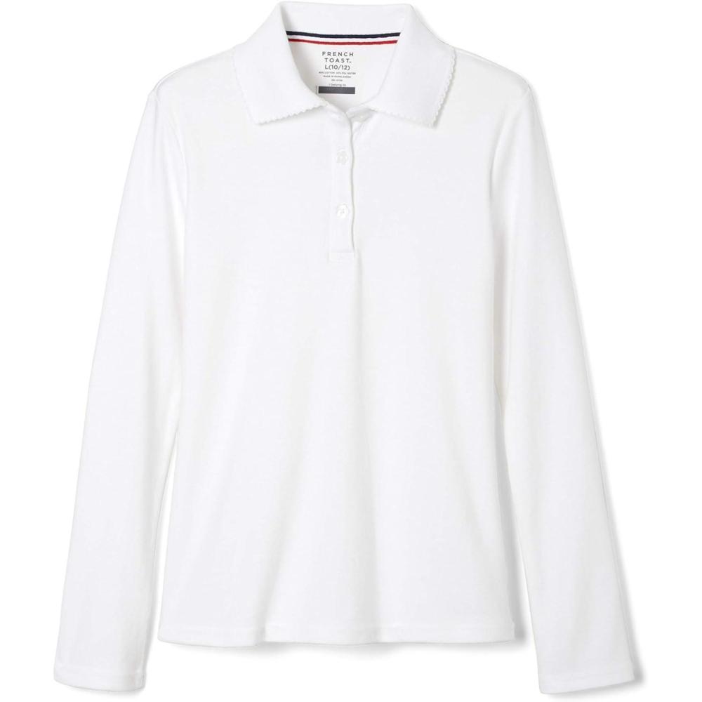 imageFrench Toast Girls Plus Size Uniform Long Sleeve Polo with Picot Collar Standard amp PlusWhite