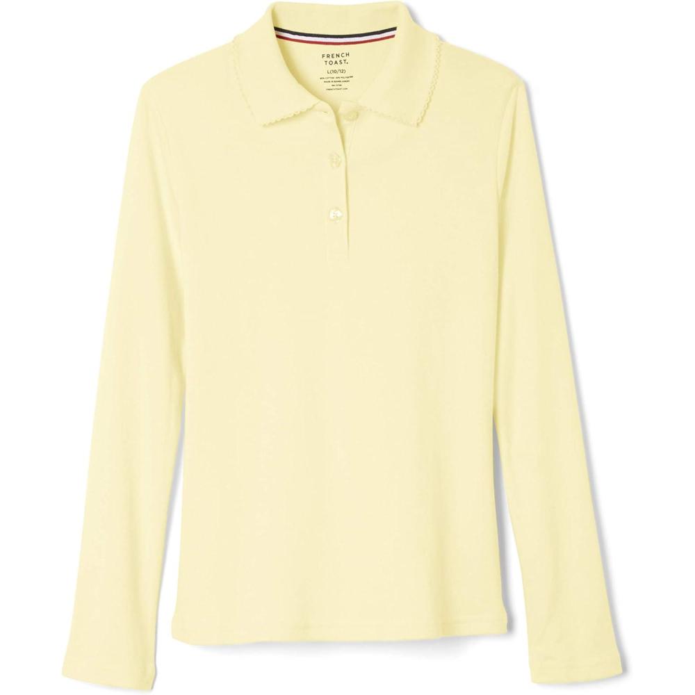 imageFrench Toast Girls Plus Size Uniform Long Sleeve Polo with Picot Collar Standard amp PlusYellow