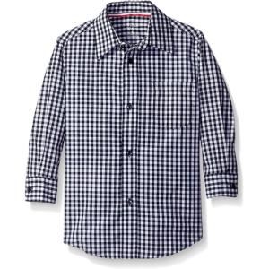 French Toast Boys’ Expandable Collar Button Down Dress Shirt with Long Sleeves (Standard & Husky)(Navy/White Gingham)