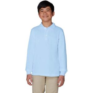French Toast Boys Pique Polo School Uniform Shirt with Long Sleeves for Boys and Girls(Blue)
