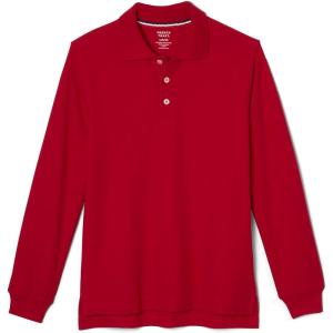 French Toast Boys Pique Polo School Uniform Shirt with Long Sleeves for Boys and Girls(Red)