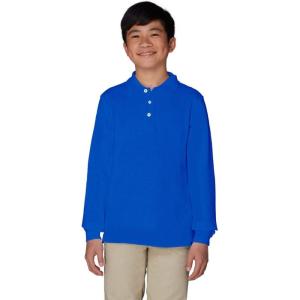 French Toast Boys Pique Polo School Uniform Shirt with Long Sleeves for Boys and Girls(Royal Blue)
