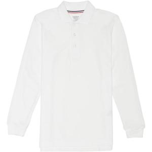 French Toast Boys Pique Polo School Uniform Shirt with Long Sleeves for Boys and Girls(White-blue)