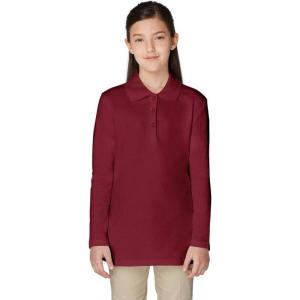 French Toast Girls Plus Size’ Uniform Long Sleeve Polo with Picot Collar (Standard & Plus)(Burgundy)