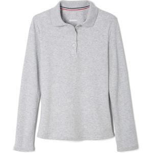 French Toast Girls Plus Size’ Uniform Long Sleeve Polo with Picot Collar (Standard & Plus)(Heather Gray)