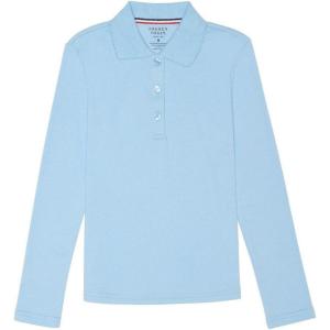 French Toast Girls Plus Size’ Uniform Long Sleeve Polo with Picot Collar (Standard & Plus)(Light Blue)