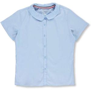 French Toast Peter Pan Collar Short Sleeve Blouse (Girls Standard & Plus Sizes), Blue,(Blue)