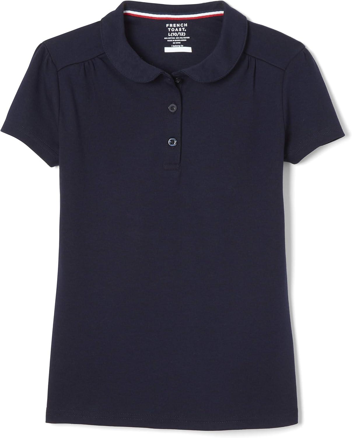 imageFrench Toast Toddler Girls Short Sleeve Peter Pan Collar PoloNavy Blue