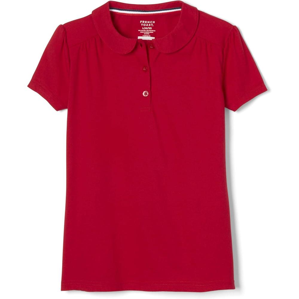 imageFrench Toast Toddler Girls Short Sleeve Peter Pan Collar PoloRed