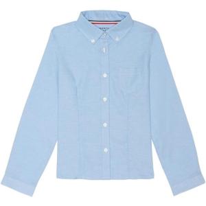 French Toast Girls’ Fitted Wrinkle-Resistant Long Sleeve Oxford Shirt(Blue)