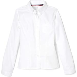 French Toast Girls’ Fitted Wrinkle-Resistant Long Sleeve Oxford Shirt(White)