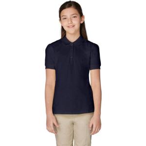 French Toast Girls’ Short Sleeve Stretch Pique Polo Shirt(Navy)