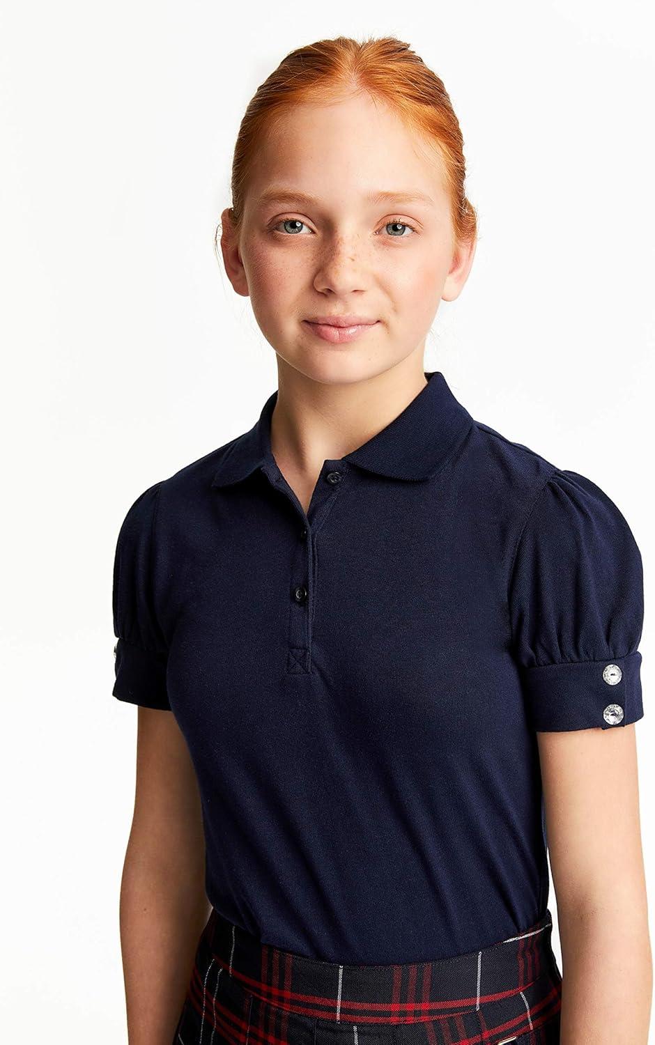 imageFrench Toast Girls Puff Sleeve Double Button PoloNavy