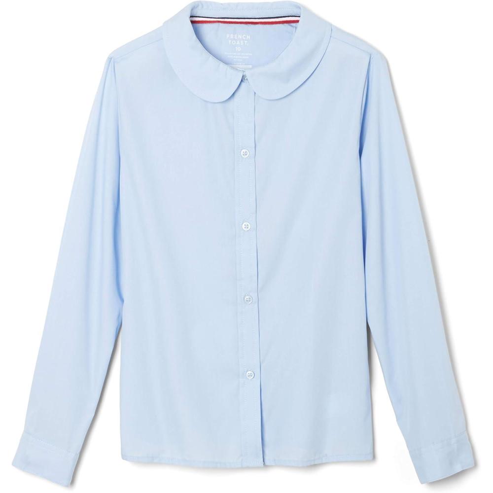 imageFrench Toast Girls Long Sleeve Woven Shirt with Peter Pan Collar Standard amp PlusLight Blue