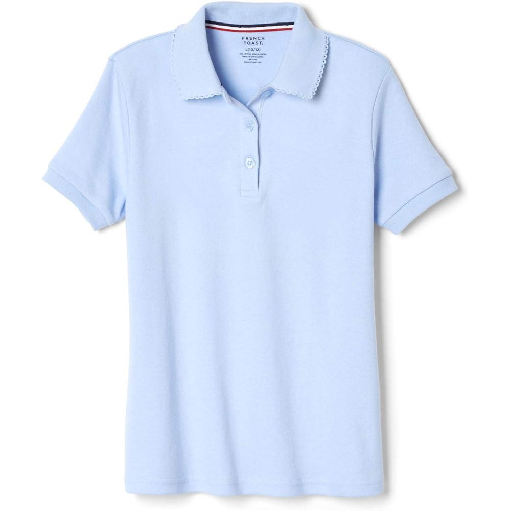 imageFrench Toast Girls Picot Collar Polo Short Sleeve Shirt Kids Standard amp Plus Size Light Blue 78