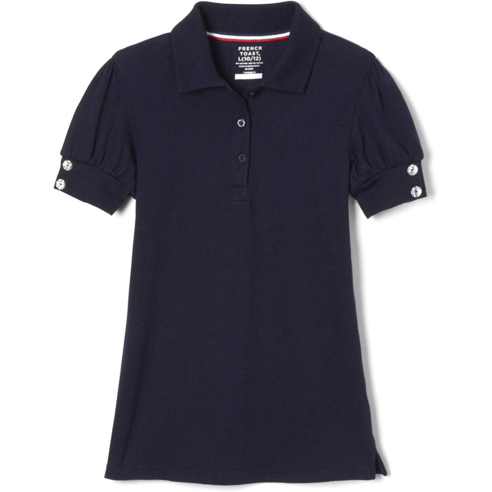 imageFrench Toast Girls Puff Sleeve Double Button PoloNavy