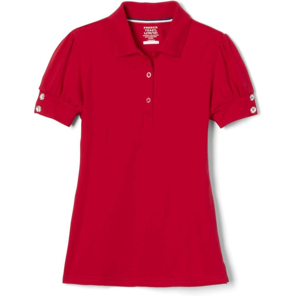 imageFrench Toast Girls Puff Sleeve Double Button PoloRed