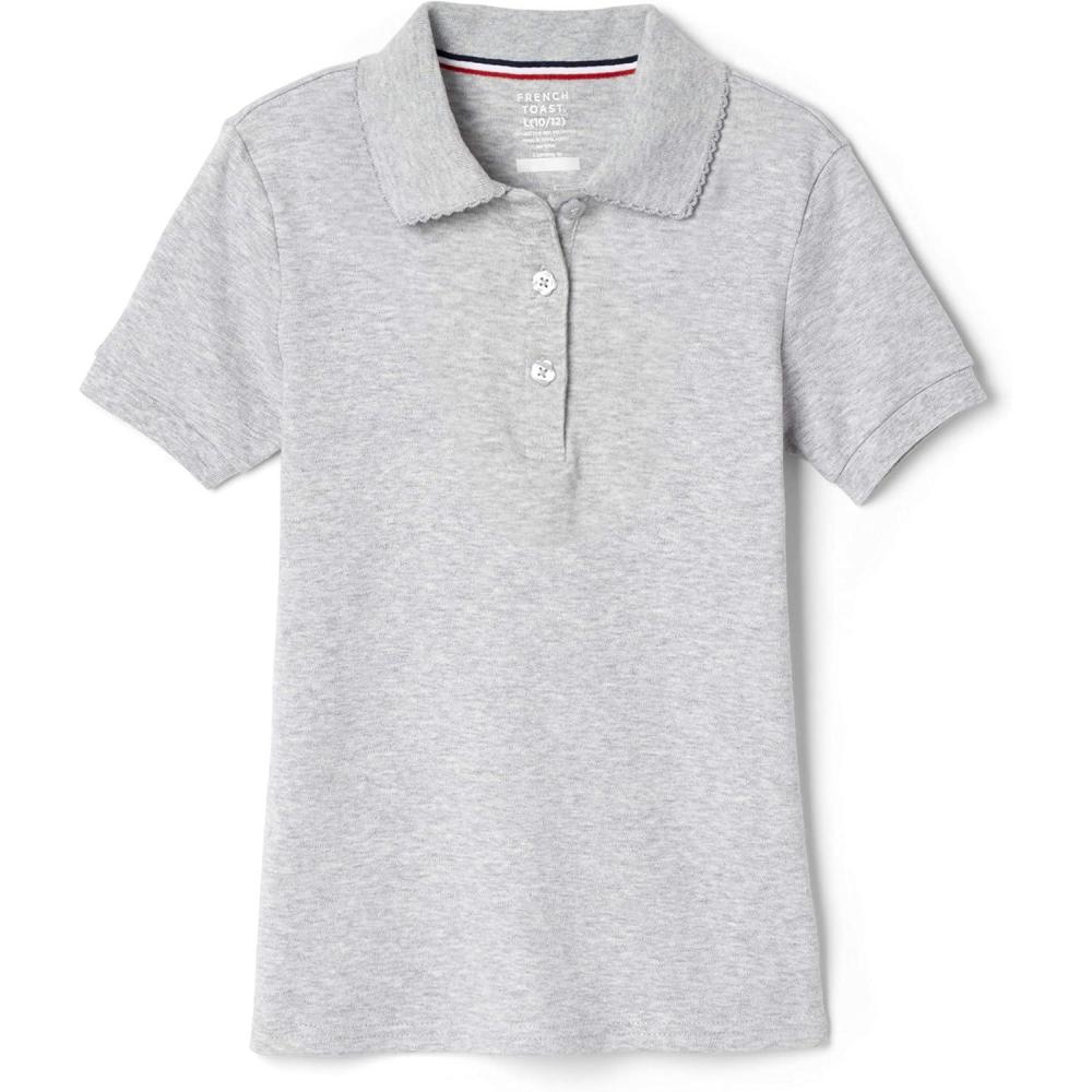 imageFrench Toast Girls Short Sleeve Picot Collar Polo School Uniform Shirt Standard and PlusHeather Gray