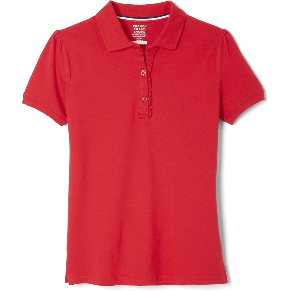 imageFrench Toast Girls Short Sleeve Ruffle PoloRed