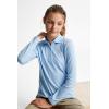 French Toast Girls’ Picot Collar Polo Shirt with Long Sleeves (Kids Standard & Plus Size)(Light Blue)