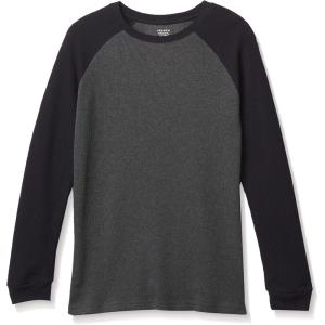 French Toast Boys Long Sleeve Thermal Waffle Tee T-Shirt White(Charcoal Raglan)