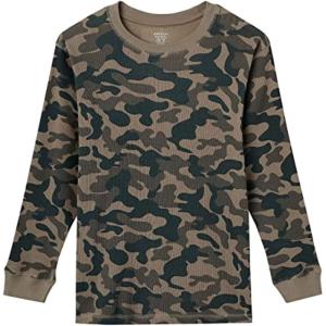 French Toast Boys Long Sleeve Thermal Waffle Tee T-Shirt White(Green Camo)