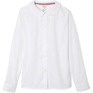 French Toast Girls Long Sleeve Woven Shirt with Peter Pan Collar (Standard & Plus)(White)