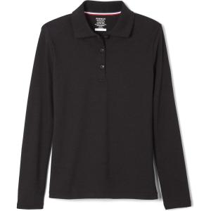 French Toast Girls’ Picot Collar Polo Shirt with Long Sleeves (Kids Standard & Plus Size)(Black/Black)
