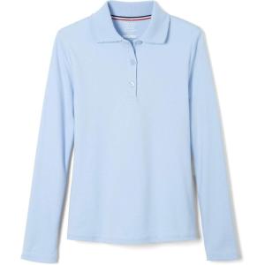 French Toast Girls’ Picot Collar Polo Shirt with Long Sleeves (Kids Standard & Plus Size)(Light Blue)