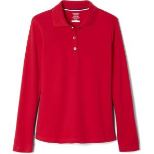 French Toast Girls’ Picot Collar Polo Shirt with Long Sleeves (Kids Standard & Plus Size)(Red)