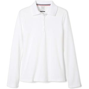 French Toast Girls’ Picot Collar Polo Shirt with Long Sleeves (Kids Standard & Plus Size)(White)