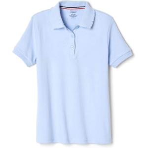 French Toast Girls’ Picot Collar Polo Short Sleeve Shirt (Kids Standard & Plus Size), Light Blue, 14-16