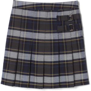French Toast Girls’ Plaid Adjustable Waist Pleated-Front Two-tab Scooter(Blue & Gold Plaid)