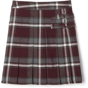 French Toast Girls’ Plaid Adjustable Waist Pleated-Front Two-tab Scooter(Burgundy Plaid)