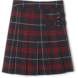 French Toast Girls’ Plaid Adjustable Waist Pleated-Front Two-tab Scooter(Navy & Red Plaid)