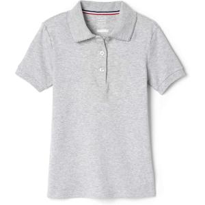 French Toast Girls’ Short Sleeve Picot Collar Polo School Uniform Shirt (Standard and Plus)(Heather Gray)