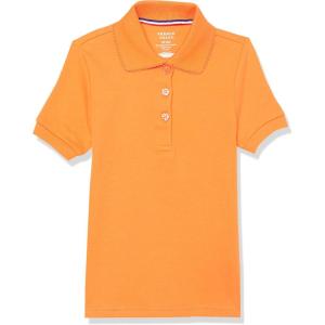 French Toast Girls’ Short Sleeve Picot Collar Polo School Uniform Shirt (Standard and Plus)(Sun Orange)