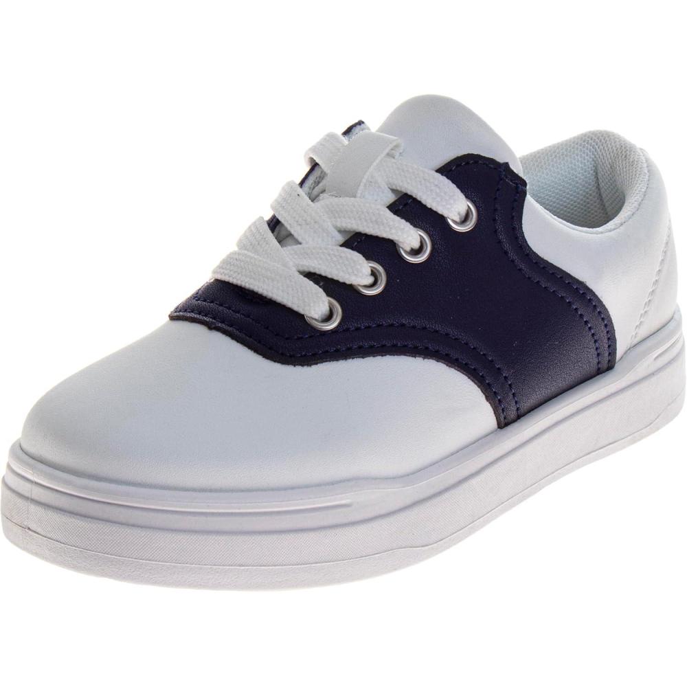 imageFrench Toast Kids Oxford Dress Shoes Lace Up Loafer School Uniform Saddle Shoe for Girls and Boys Sizes 1113 Little Kid 17 Big KidWhiteNavy