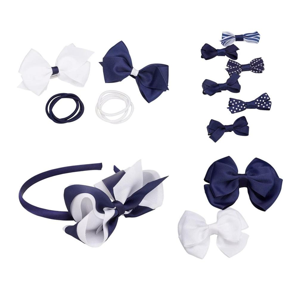 imageFrench Toast Kids School Uniform Bow Clips Headband and Ponytail Holders 4pack Navy Blue amp White One Size