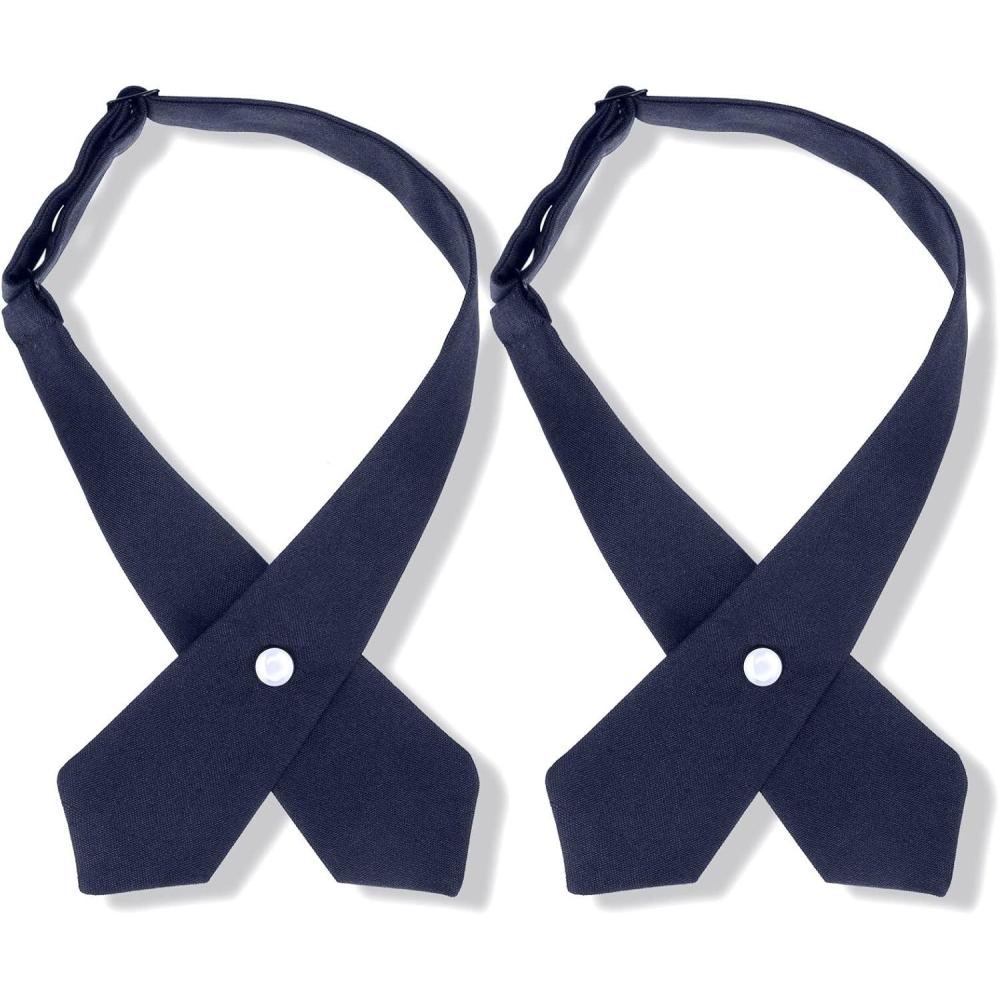 imageTarpop 2 Pack French Girls Uniform Tie Cross Adjustable Neck Tie for Girls Back to School WomenNavy Blue