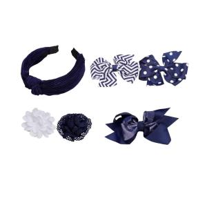 French Toast Girl’s School Uniform Bow Clips and Headband, 4-pack, Navy